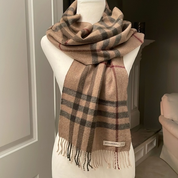 Auth Burberry 💯 Cashmere Nova Check Scarf Soft Brown Burgundy Dark Brown - Picture 1 of 9